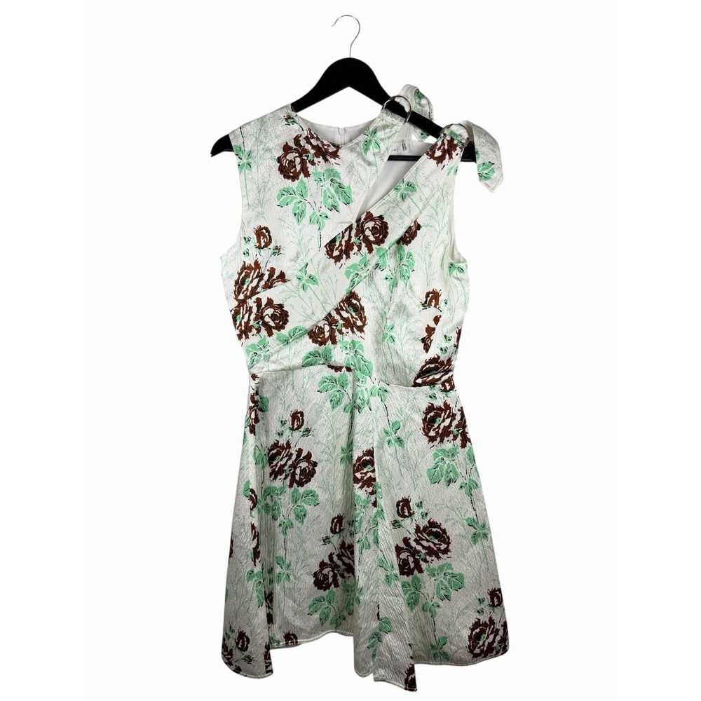 Victoria Beckham Crepon Print D Ringโ Mini Rose White-Mint Dress England Sz 10